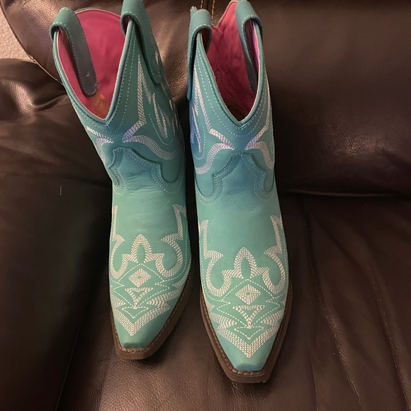 These boots are like new.  Worn one time.  Turquoise color. - Picture 3 of 4